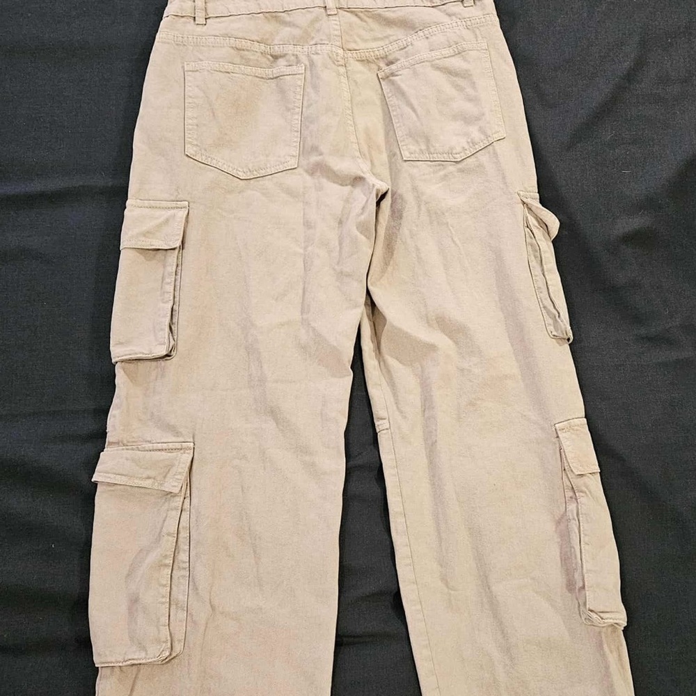boohooMAN Utility Cargo Pants Tan Khaki Multi-Pocket Streetwear Y2K Gorpcore - Picture 3 of 5